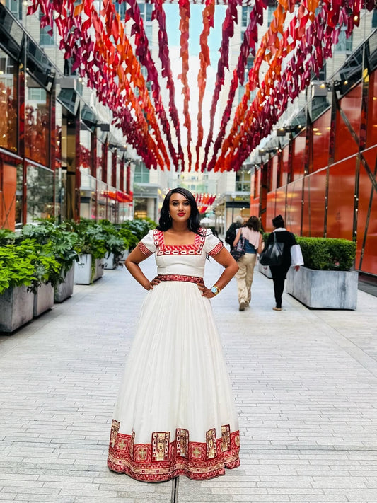 Habesha Libs – Red ethiopian kemis for Evening Cultural Ensemble