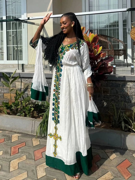 Habesha Libs – Mint Green and Gold Meskel Celebration Dress