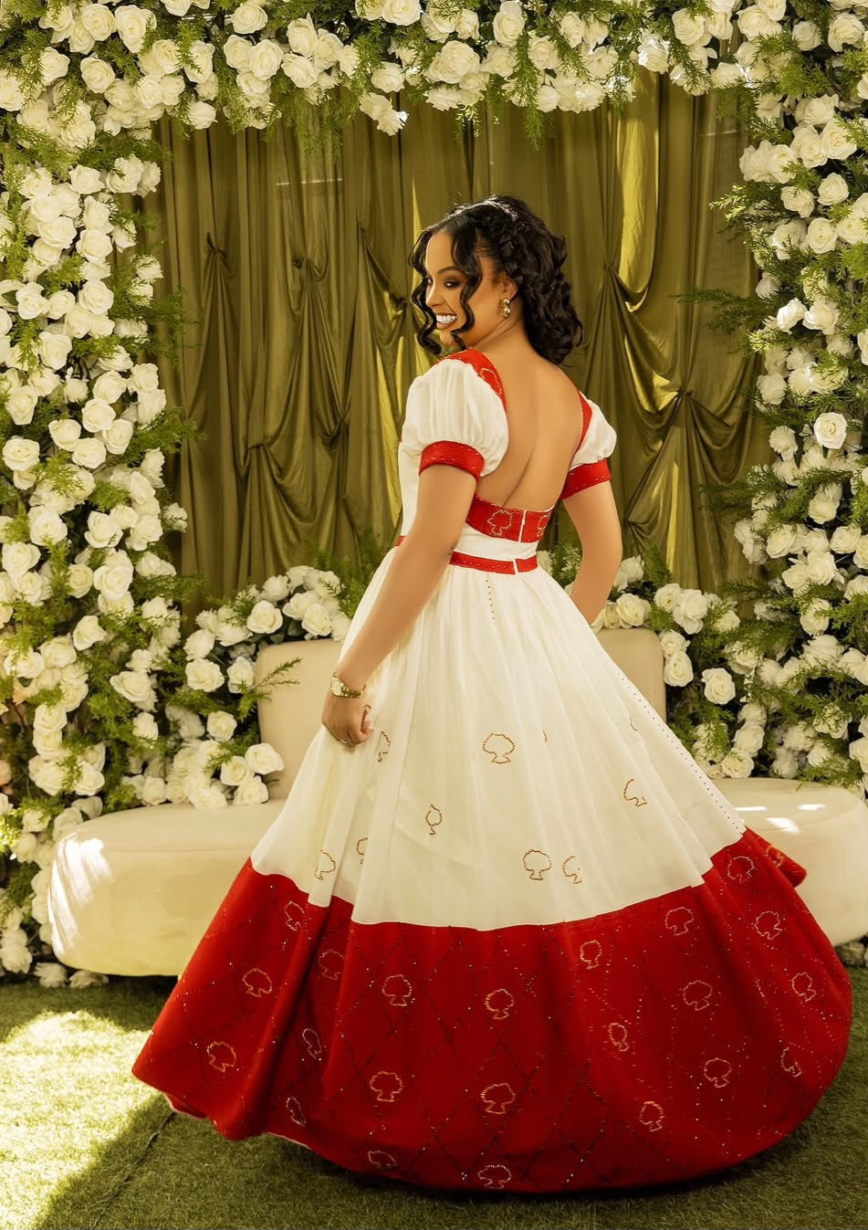 Gold Habesha wedding Dress – Ethiopian Bridal Outfit with Cultural Tibeb