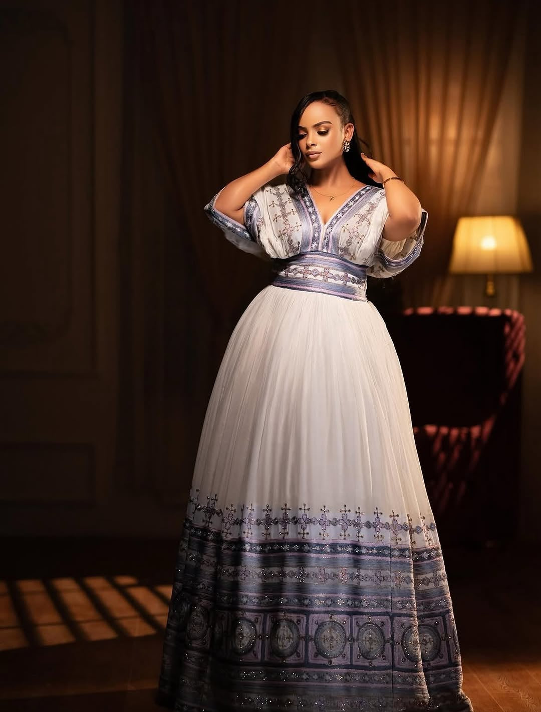 Blue Habesha Libs – Handwoven Cotton Ethiopian Wedding Dress