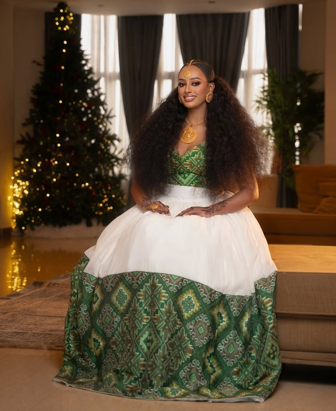 ethiopian traditional dress for women Green Habesha Kemis – Graceful wide tibeb Ethiopian Traditional Dress for Elegant Wedding Guests XS