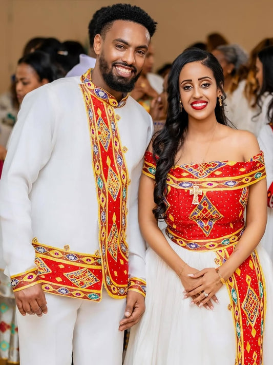 Red Ethiopian Wedding Matching Set