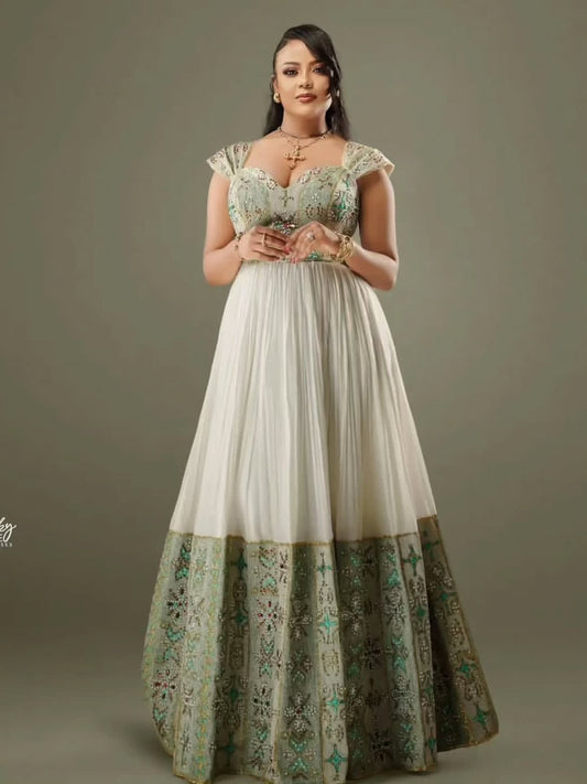 አረንጓዴ የኢትዮጵያ ልብስ | ለዳያስፖራ ሙሽሮች የሠርግ ሐበሻ ልብስ