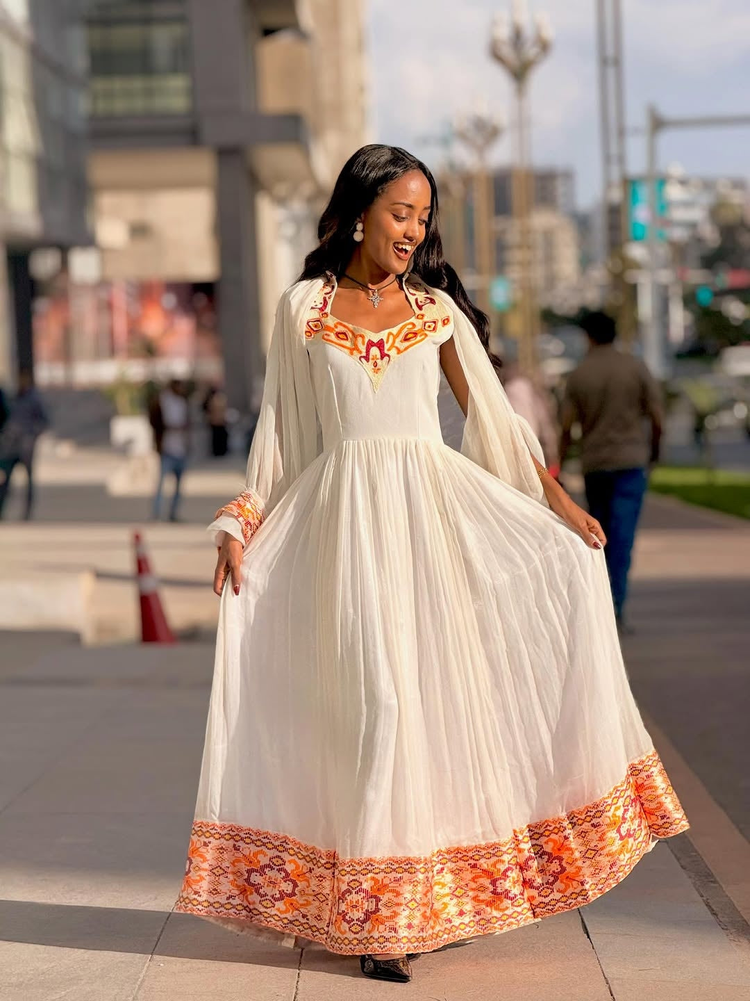 Orange Habesha Dress – Modern Ethiopian Traditional Outfit with Gracef