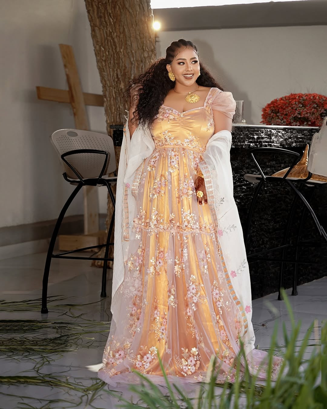 Gold Habesha shiffon Flowing Traditional Ethiopian & Eritrean Dress Habesha Dresses Store Gold Habesha shiffon Flowing Traditional Ethiopian & Eritrean Dress Habesha Dresses Store