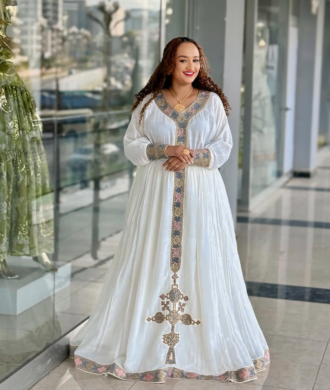 Elegant Habesha Libs | Handwoven Cotton with Intricate Pink Embroidery