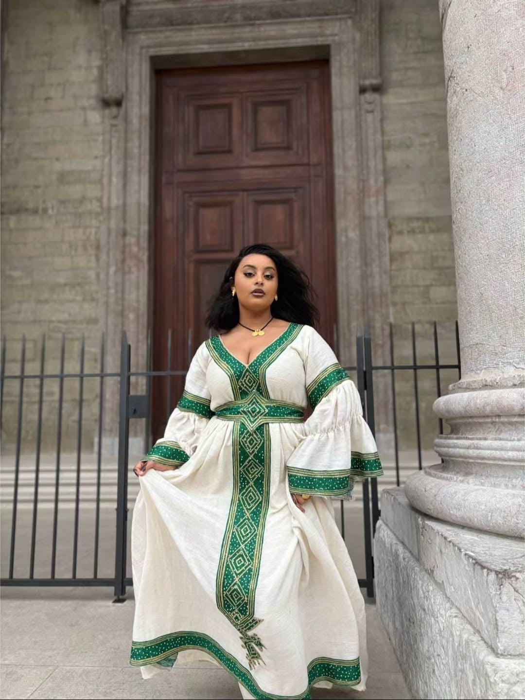 Green Ethiopian Traditional Dress – Elegant Habesha Kemis for Weddings – Habesha Dress Store