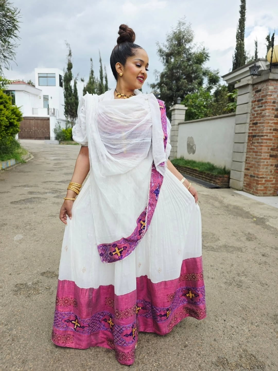 ethiopian national dress designer Green Habesha Zuria  Ethiopian Traditional Dress with Cross Design Embroidery for Ceremonies and Celebrations M / Green