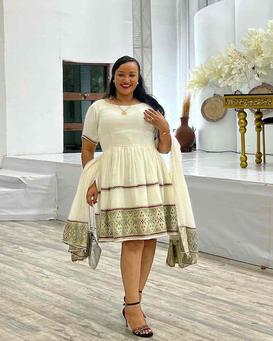 Modern Short White Habesha Dress - Contemporary Ethiopian Dress for Women Bezawit