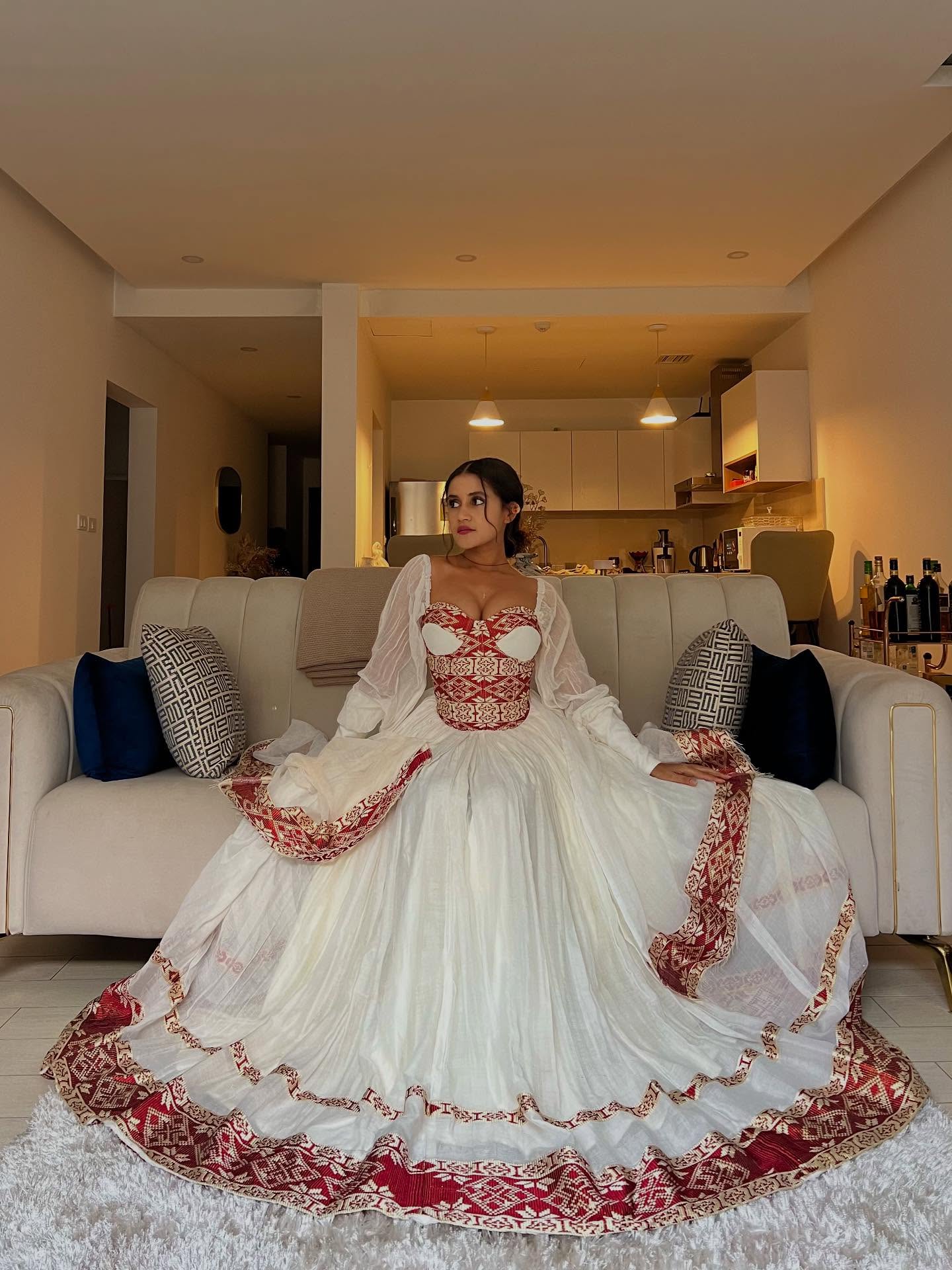 red and cream dress RAHELA Traditional Ethiopian in & Gold Dress Store Junior Bridesmaid Dresses Girl Flirt with confidence in stuff we love Size:One Size (XS-L)