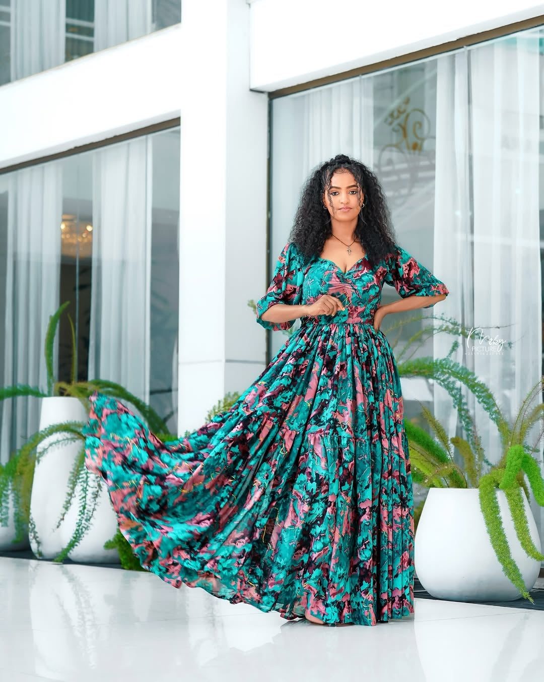 Green Habesha Chiffon Dress – Lightweight Flowing Ethiopian Outfit wit – Habesha Dress Store