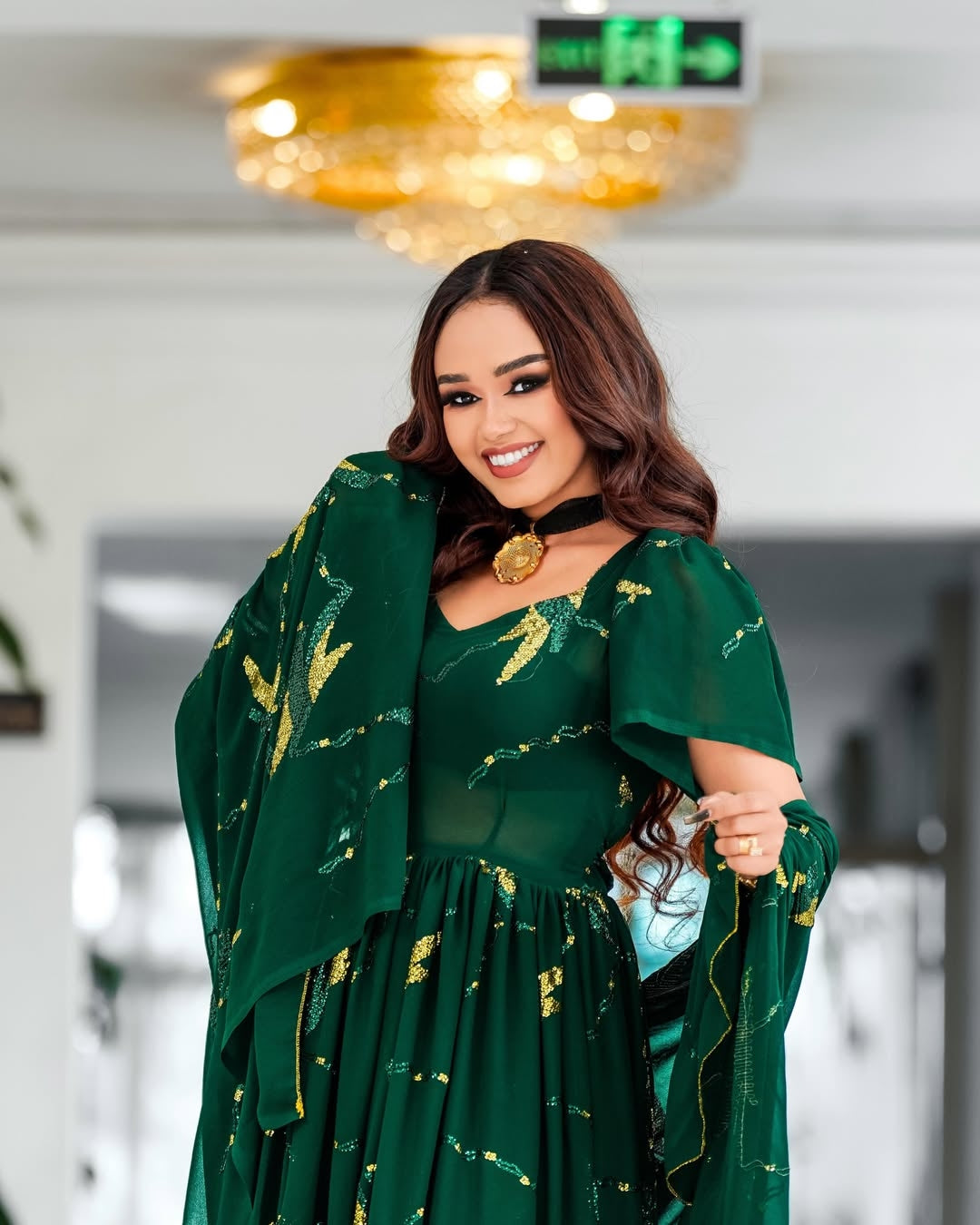 Green Habesha Chiffon Kemis – Vibrant Ethiopian Traditional Dress for – Habesha Dress Store