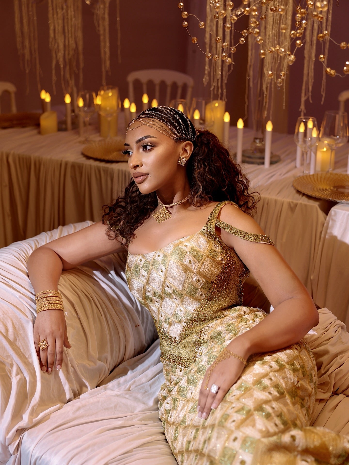 ENKU Design Gold Ethiopian Dress – Modern Cotton Look for Cultural Eve