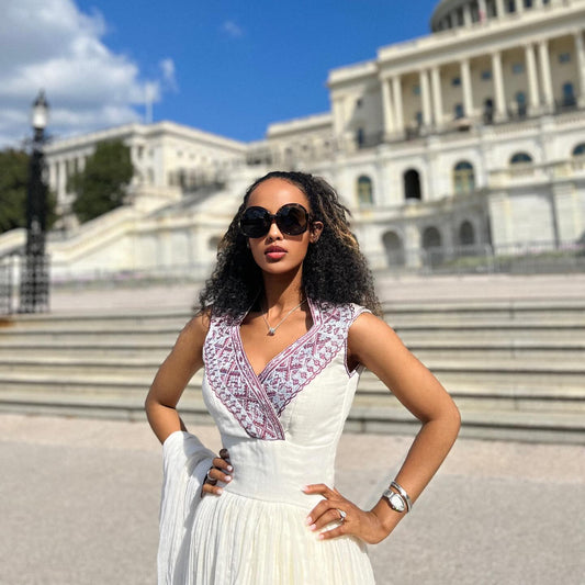 Women's Purple Pure Shemma Ethiopian Dress | Festive Timkat Habesha Wear with Gold Tibeb