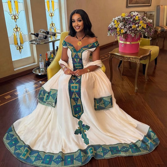 የኤርትራ ቀሚስ | አረንጓዴ እና ነጭ ባህላዊ ልብስ