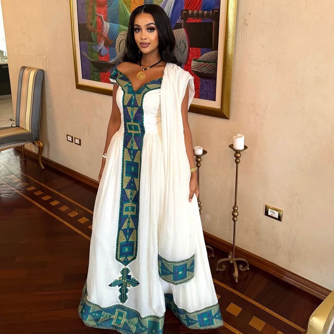 የኤርትራ ቀሚስ | አረንጓዴ እና ነጭ ባህላዊ ልብስ