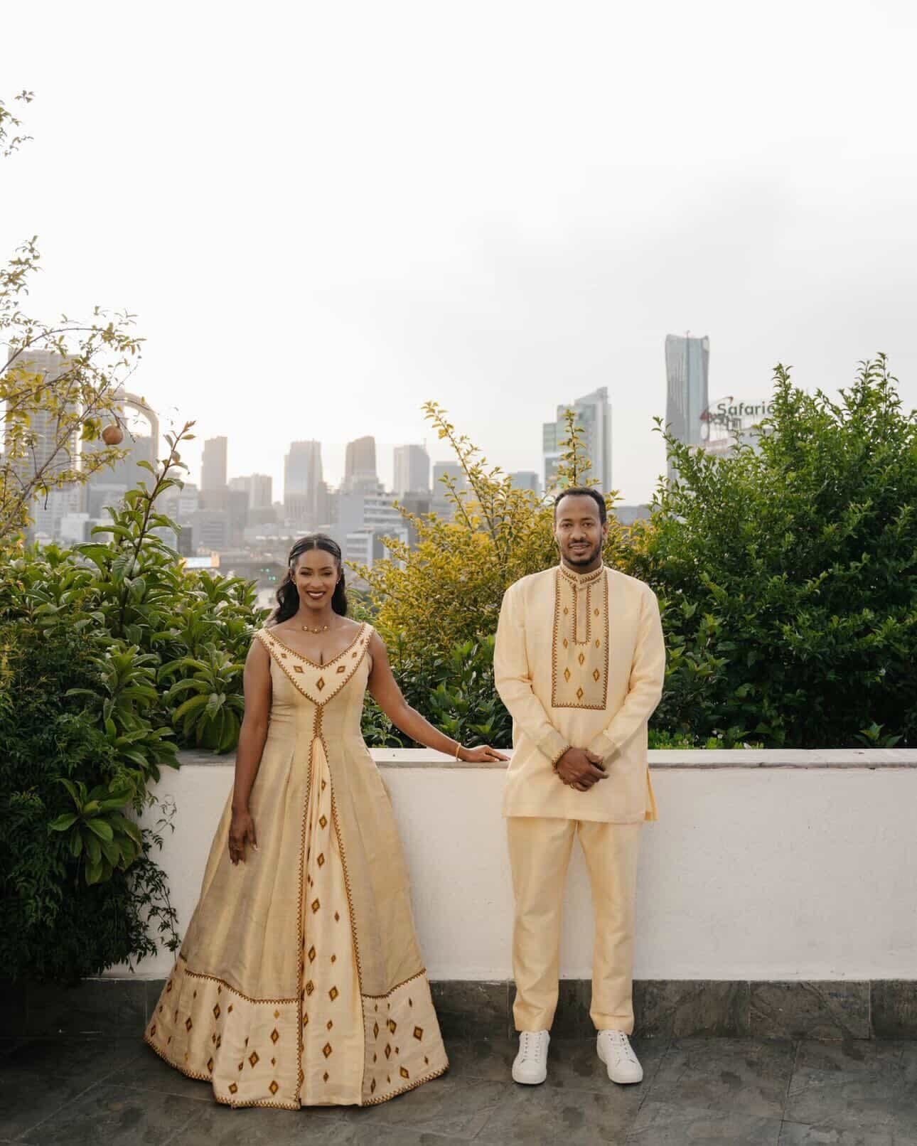 Beige Habesha matching couple outfit