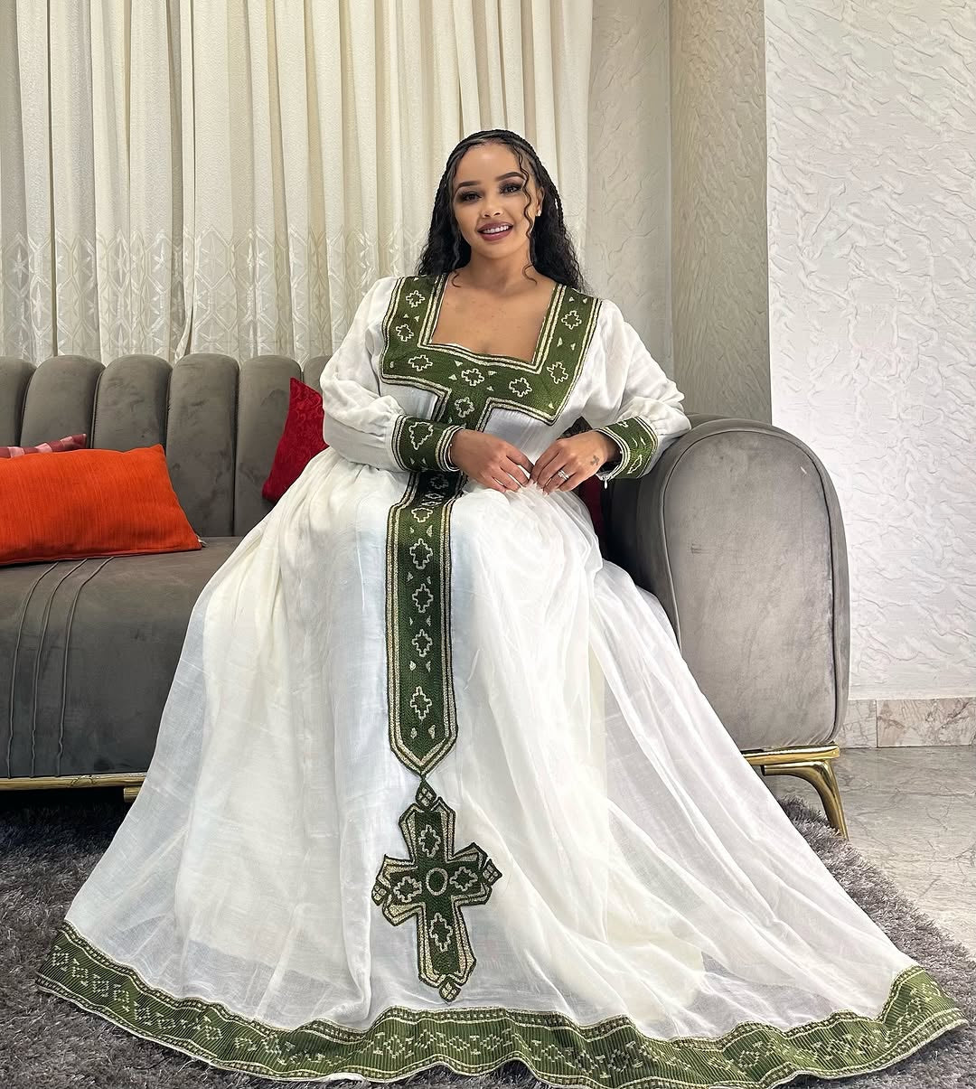 Habesha Dress – Green Ethiopian Ceremony Dress