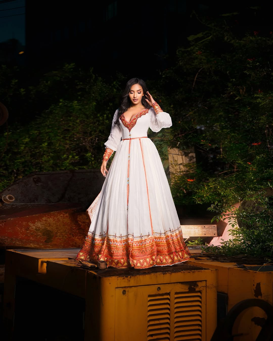 Habesha Kemis – White & stunning Red Modern Style for Engagements