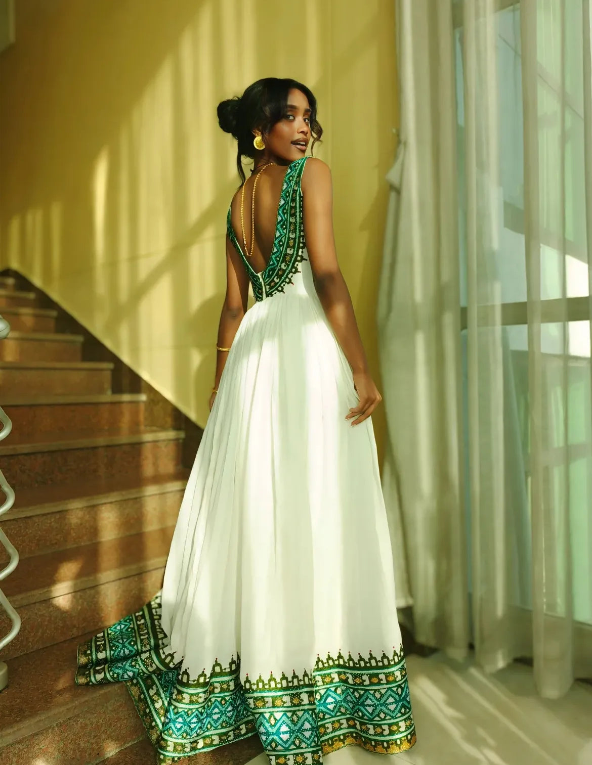 Elegant Green & White Habesha Dress - Traditional Ethiopian Attire for Festive Gatherings yaab.habesha