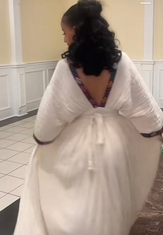 Simple Ethiopian Dress | Habesha Kemis with Colorful Tibeb yaab.habesha
