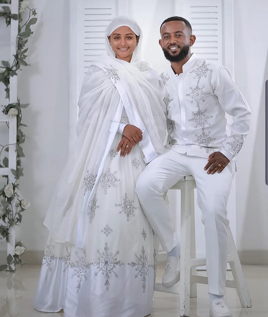 Simple White Qurban Habesha Dress for Women - Traditional Ethiopian Dress, Zuria Style Habesha Kemis Habesha dress store
