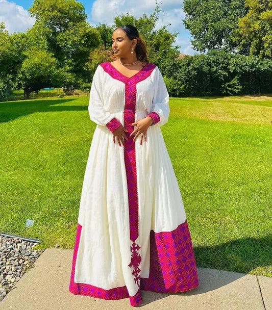 Simple Ethiopian Dress - Habesha Kemis - Tibeb Embroidery