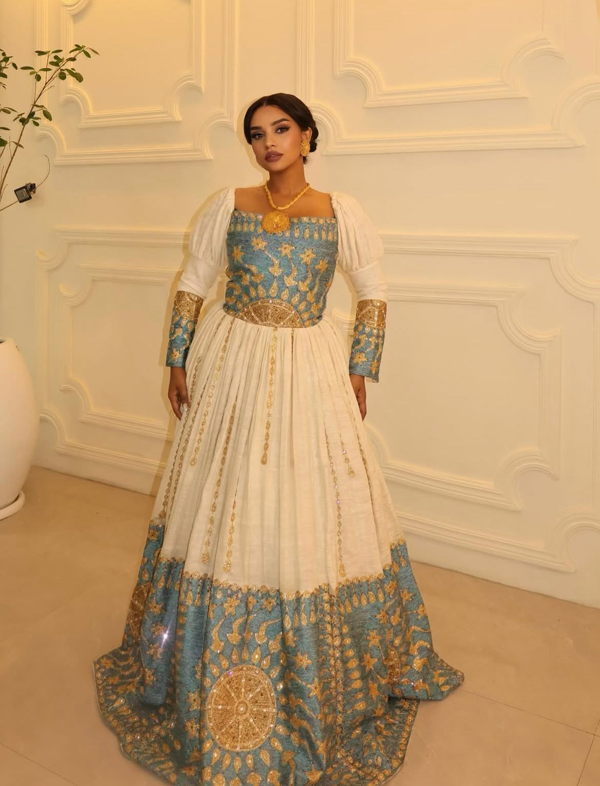 Elegant Habesha Kemis – Royal Blue Embroidered Traditional Outfit