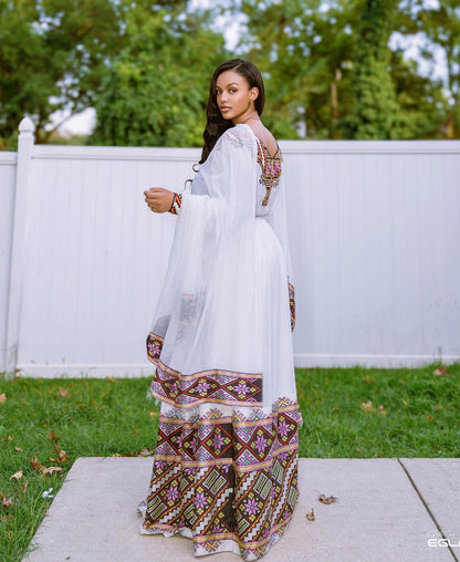 Tsehaye Mehari Multi-Color Habesha Zuria – Luxury Ethiopian Christening, Wedding & Cultural Celebration Dress