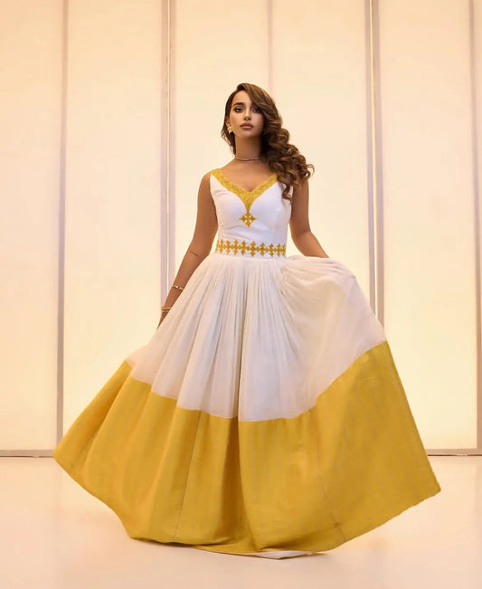 Elegant Ethiopian Dress - Habesha Kemis - Gondar Embroidery