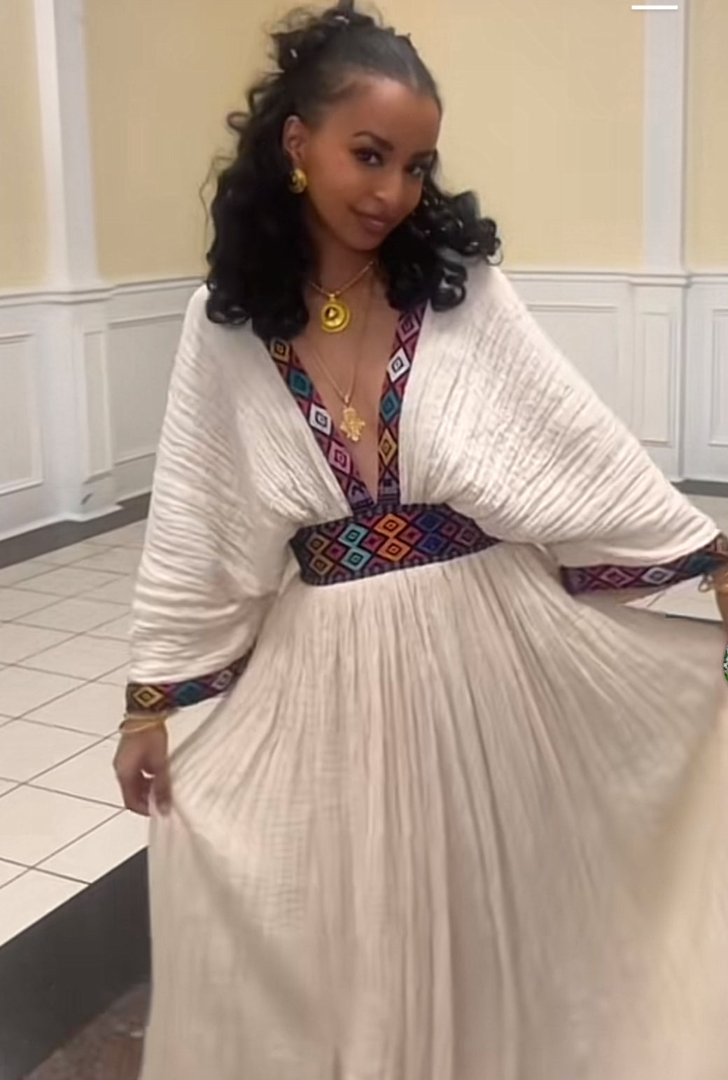 Simple Ethiopian Dress | Habesha Kemis with Colorful Tibeb yaab.habesha