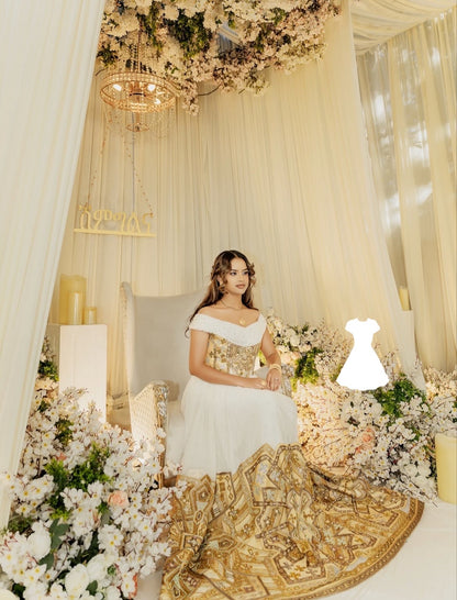 Gold Habesha Kemis – Premium Handcrafted Wedding Dress for Ethiopian Brides | Model Finan Hidru