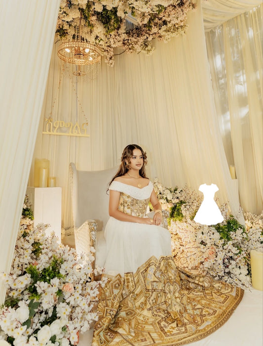 Gold Habesha Kemis – Premium Handcrafted Wedding Dress for Ethiopian Brides | Model Finan Hidru
