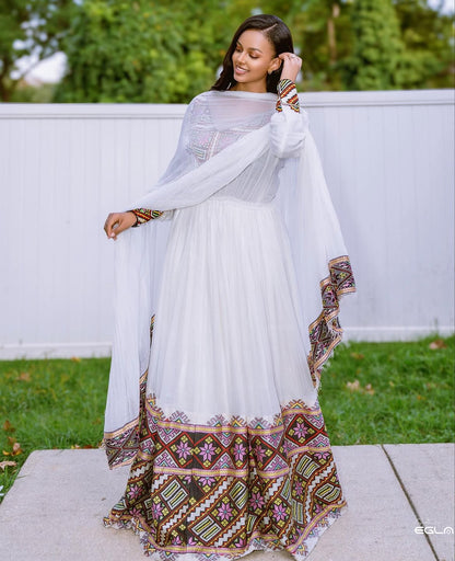 Tsehaye Mehari Multi-Color Habesha Zuria – Luxury Ethiopian Christening, Wedding & Cultural Celebration Dress