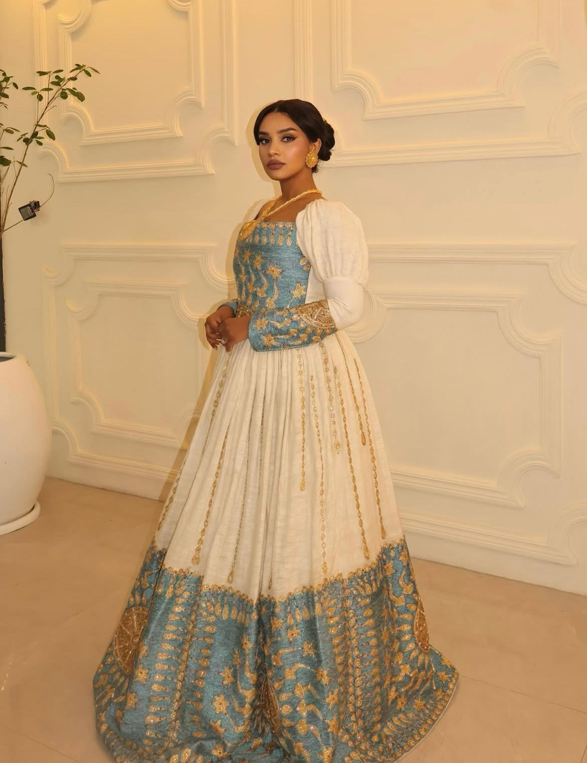 Elegant Habesha Kemis – Royal Blue Embroidered Traditional Outfit