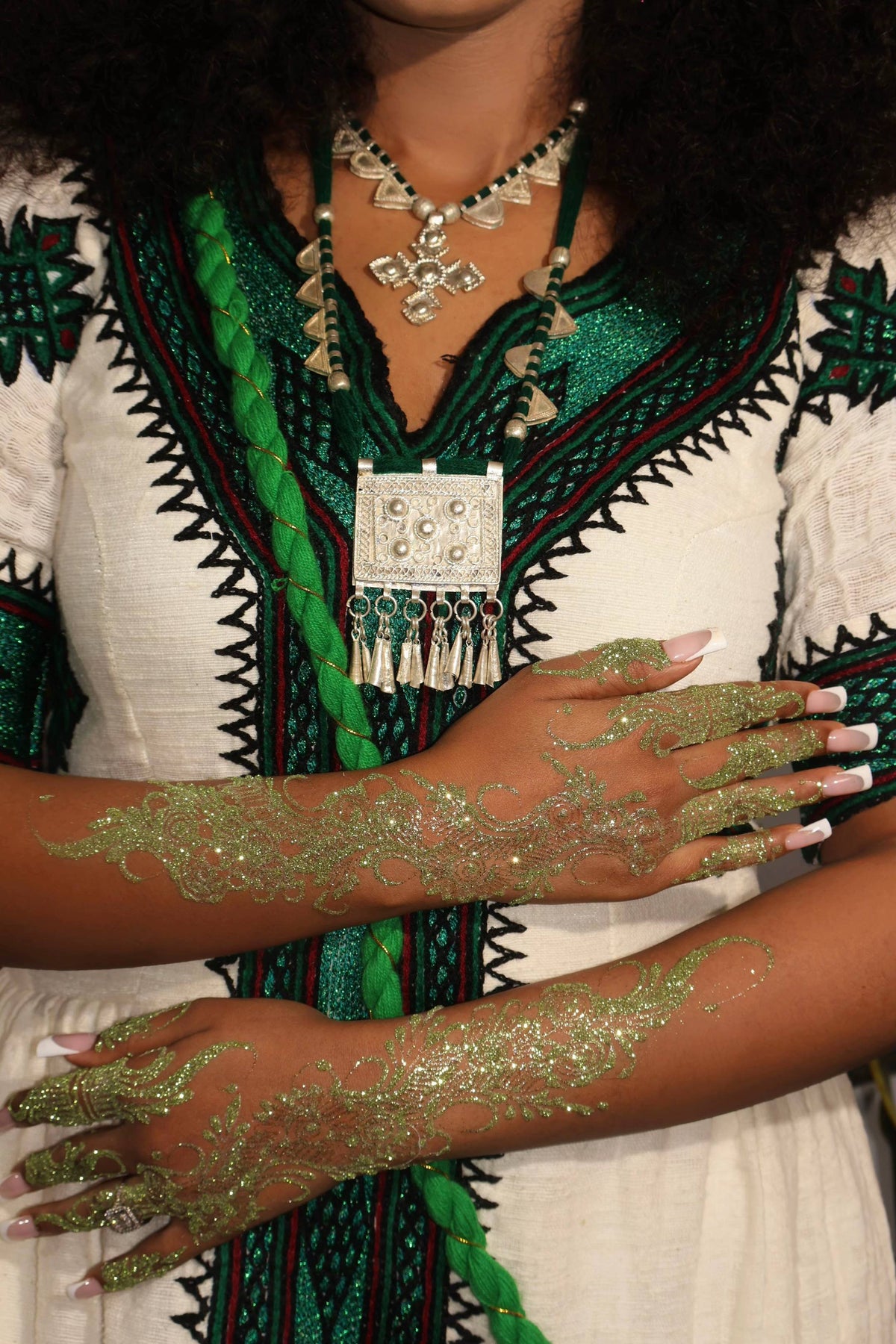 Beautiful Traditional Ethiopian Dress | Green embroidered Fetil Habesha Dress yaab.habesha