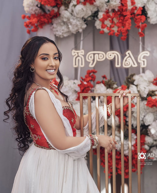 Elegant Ethiopian Dress - Habesha Kemis - Gondar Embroidery