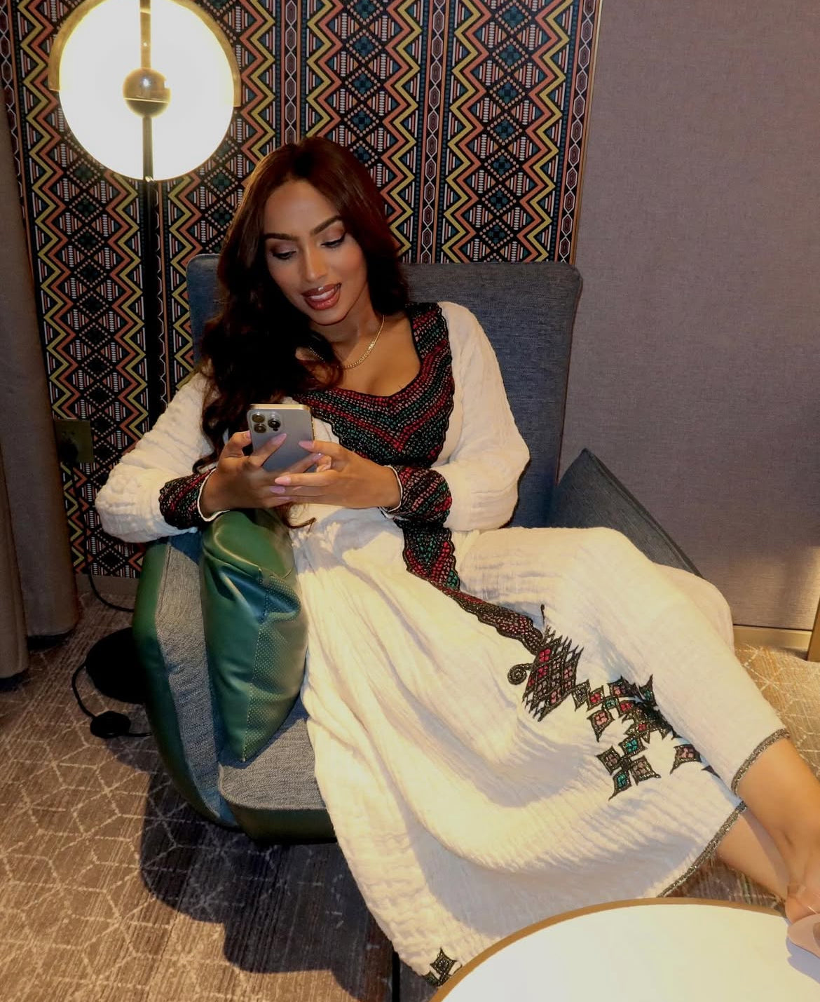Elegant Habesha Dress - Traditional Ethiopian Kemis - Green Tibeb