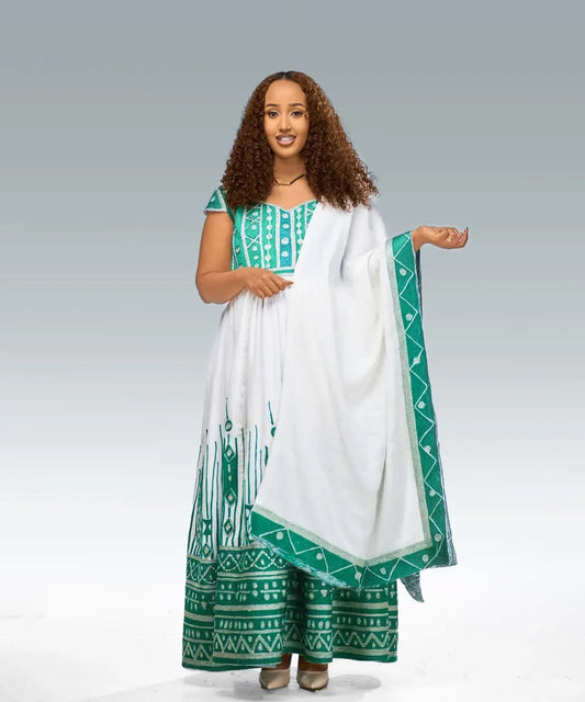 Elegant Habesha Wedding Couple Package – Women’s Kemis + Matching Men’s Look from HabeshaDress.Store Habesha Dresses Store