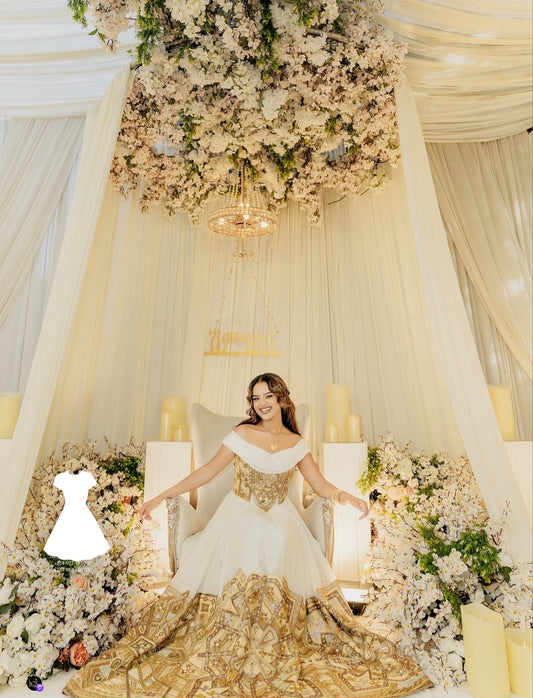 Gold Habesha Kemis – Premium Handcrafted Wedding Dress for Ethiopian Brides | Model Finan Hidru