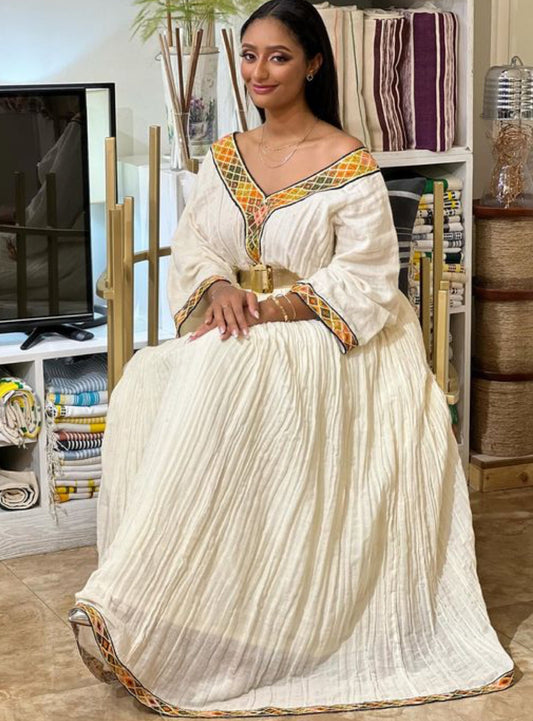 Cute Red & White Habesha Dress - Ethiopian Dress with Striking Cross Design yaab.habesha