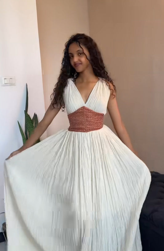 Beautiful Habesha Dress with Red Tibeb – Handwoven Ethiopian Traditional Dress for Women Bezawit