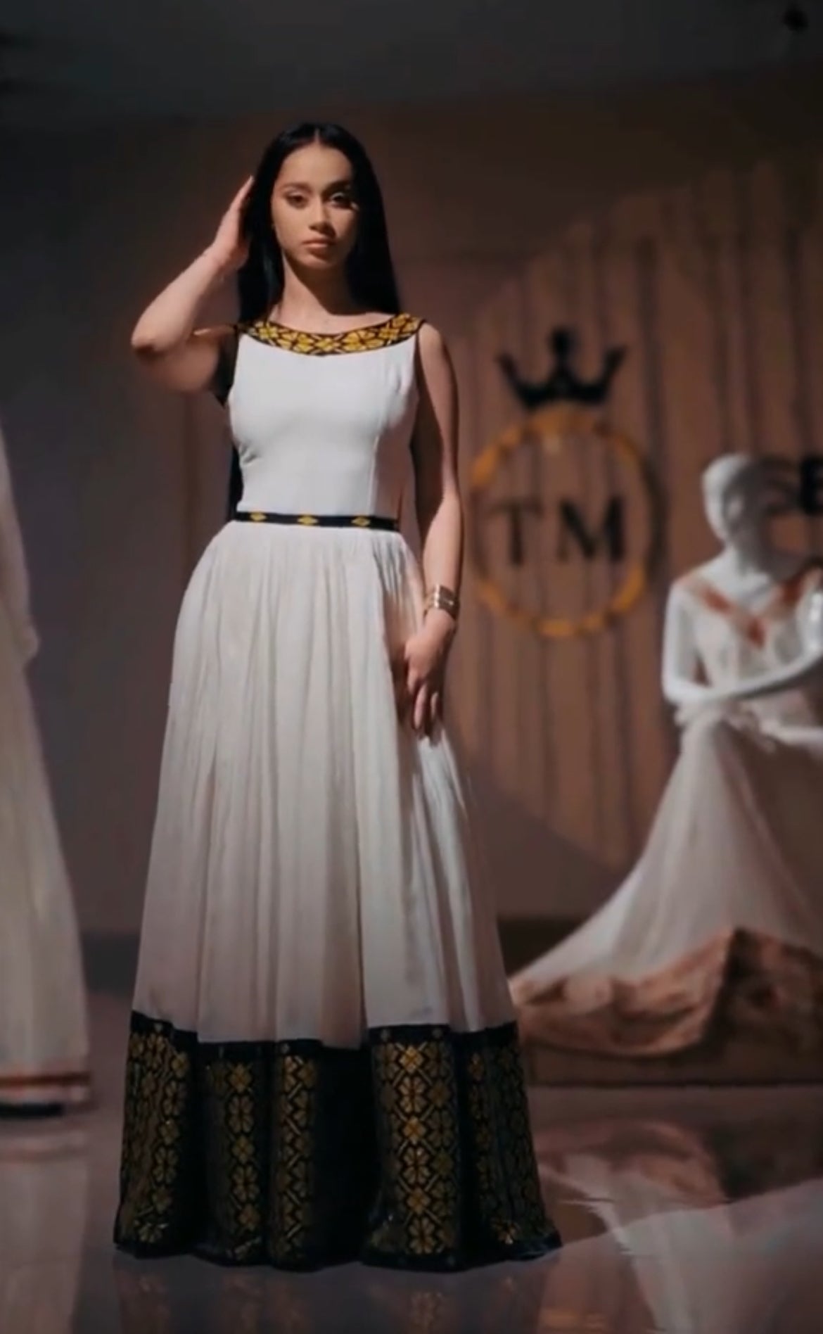 Modern Habesha Dress - Ethiopian Kemis - Green Tibeb Embroidery