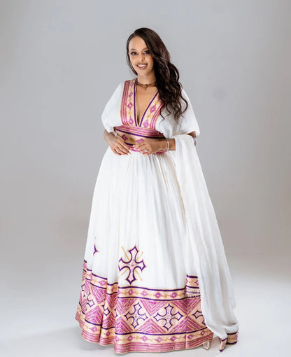 Simple Ethiopian Dress - Habesha Kemis - Tibeb Embroidery