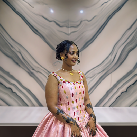 Beautiful Pink Ethiopian Wedding Dress – Classic Habesha Bridal Wear
