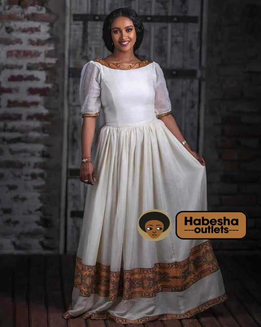Elegant Ethiopian Dress - Habesha Kemis - Gondar Tilf Embroidery
