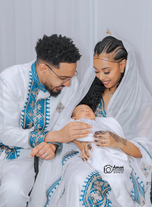 Blue Habesha Dress for Women – Ethiopian Traditional Kemis with Tibeb