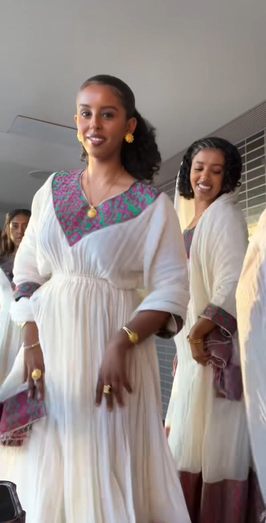 Elegant Ethiopian Dress – Handwoven Habesha Kemis