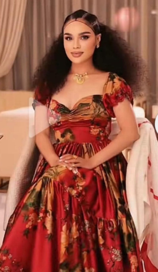 Red Habesha Chiffon Dress | Zara custom