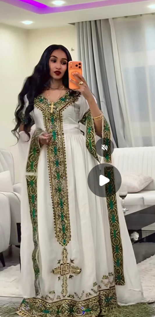 Green Habesha Dress – Habesha Kemis Styled for Engagement Ceremonies